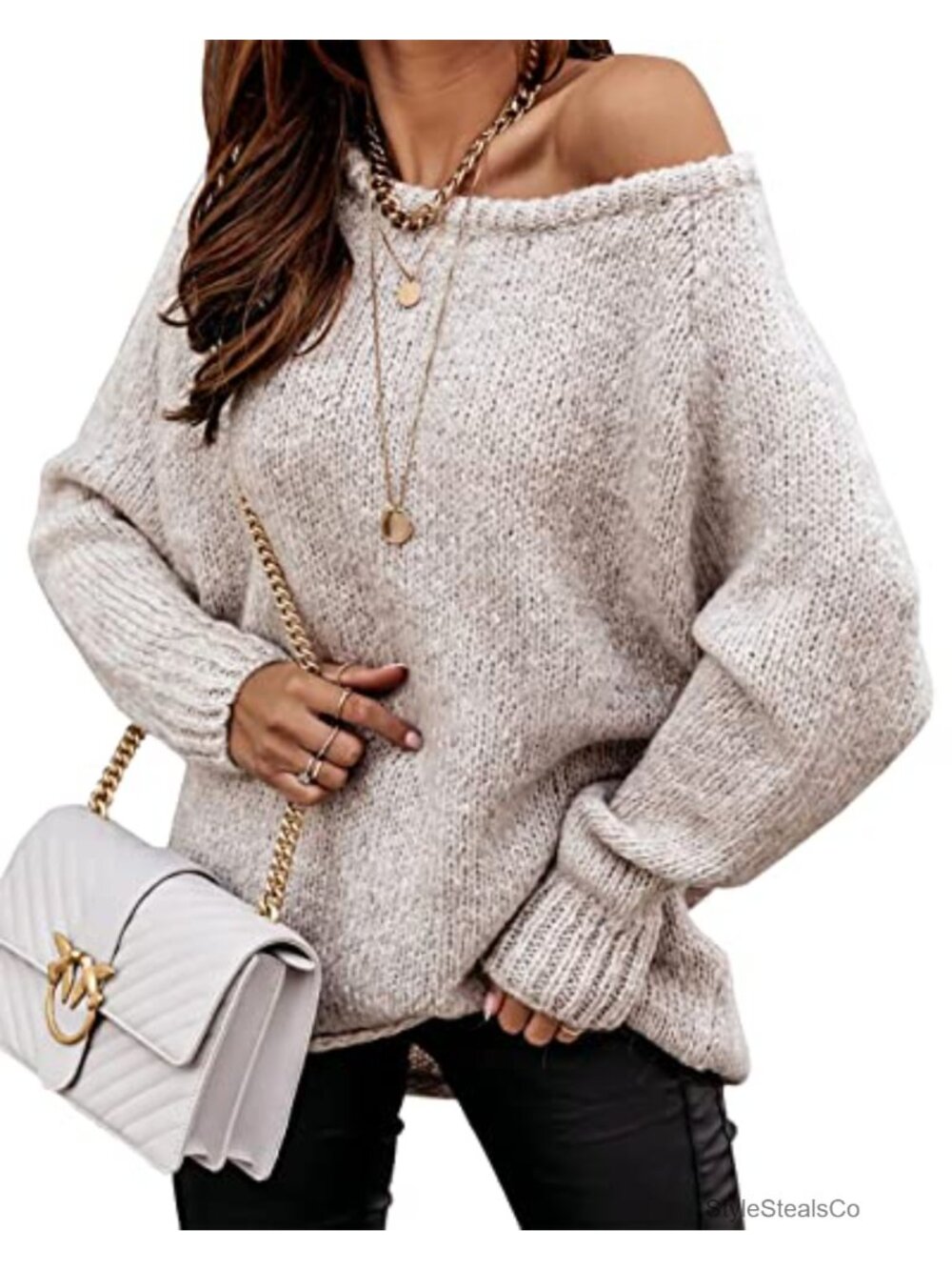 Oversized Off Shoulder Sweater Long Sleeve Ribbed Knit Pullover